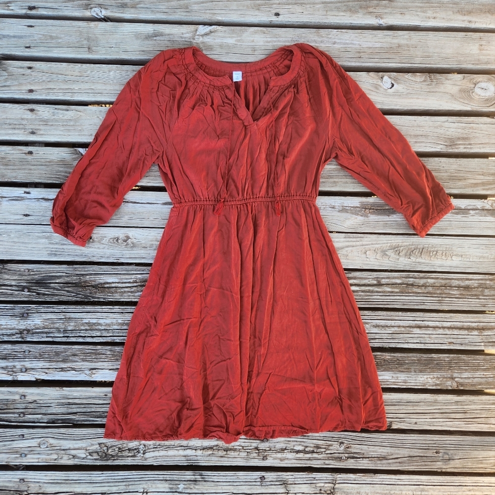 Burnt Orange Old Navy Simple Dress Medium Fall Casual Elastic Peasant